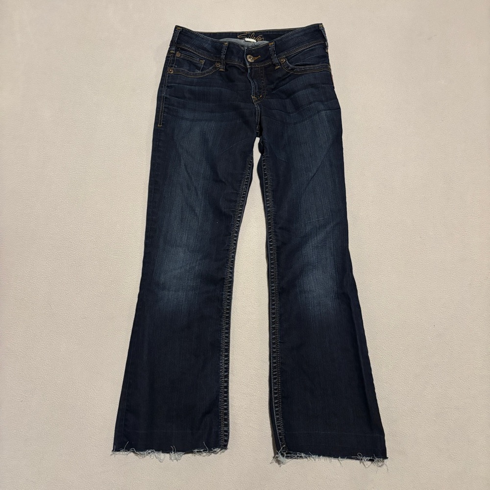 Silver Jeans Suki Bootcut Womens 28x32 Dark‎ Wash Faded Denim Grunge Low Rise